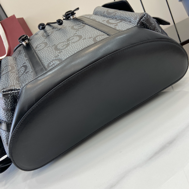 Gucci GG Black Monogram Backpack – Double G Logo & Leather Trim