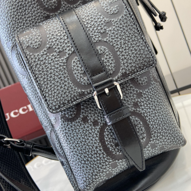 Gucci GG Black Monogram Backpack – Double G Logo & Leather Trim