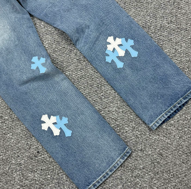 Chrome Hearts Black & Blue Cross Patch Denim
