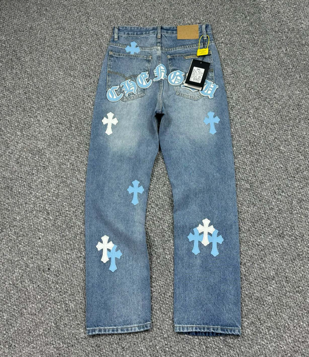Chrome Hearts Black & Blue Cross Patch Denim