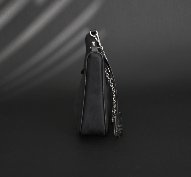 Prada Re-Edition 2005 Nylon Shoulder Bag – Black with Silver Chain