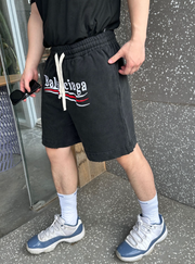 Balenciaga Political Logo Drawstring Shorts – Black