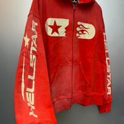 Hellstar Studios Red Flame Logo Zip-Up Hoodie