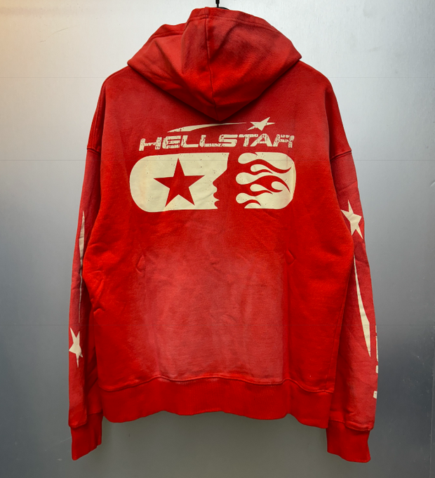 Hellstar Studios Red Flame Logo Zip-Up Hoodie