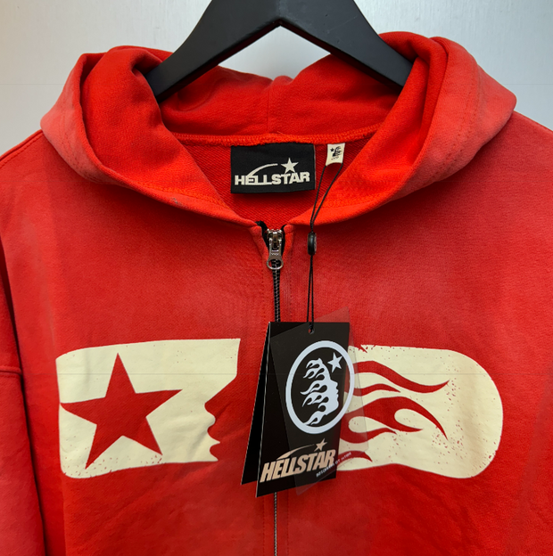Hellstar Studios Red Flame Logo Zip-Up Hoodie