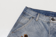 Distressed Cross Patch Denim Shorts