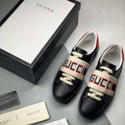 Gucci Ace Leather Sneakers with Web Elastic Band – Black