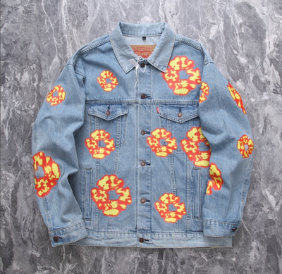 Flame Burst Graphic Denim Jacket